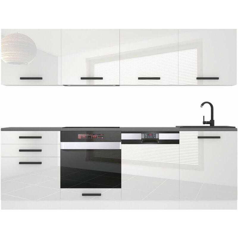 Cuisine Equipee Complete Alice Muebles de Cuisine Complets - 240 cm. Cuisine Complete sans Plan de Travail, Blanc très Brillant - Belini