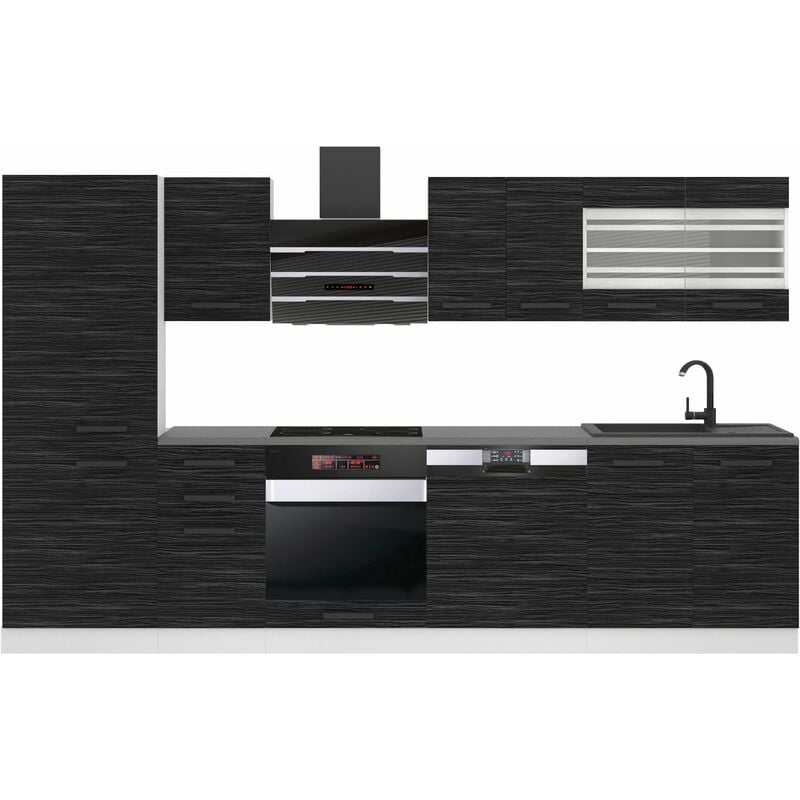 Cuisine Equipee Complete Cindy Muebles de Cuisine Complets - 300 cm. Cuisine Complete avec Plan de Travail, ébène Royal - Belini