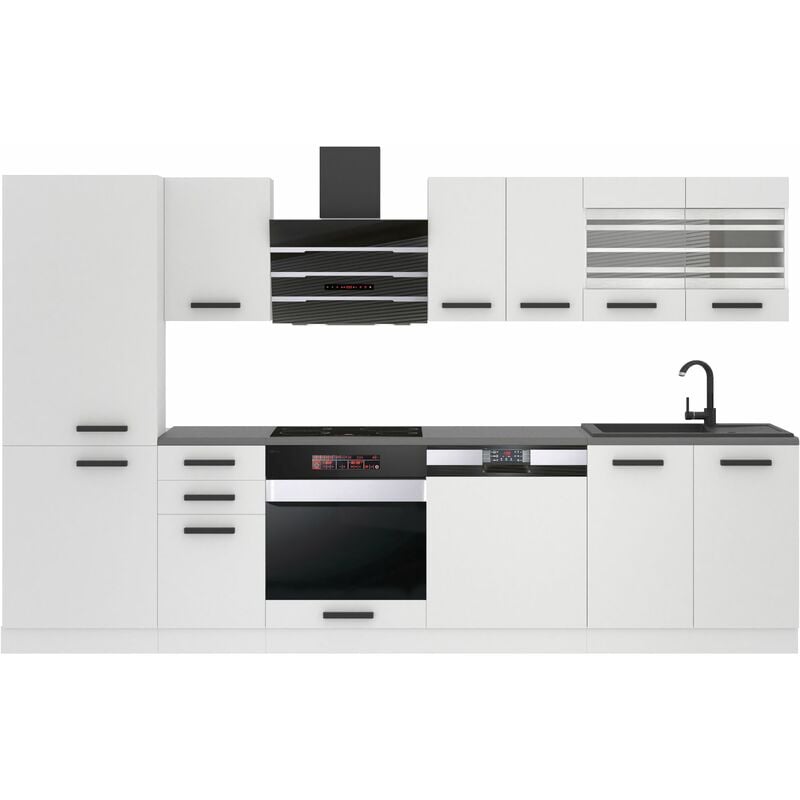 Belini Cuisine Equipee Complete Cindy Muebles de Cuisine Complets - 300 cm. Cuisine Complete sans Plan de Travail, Blanc Mat