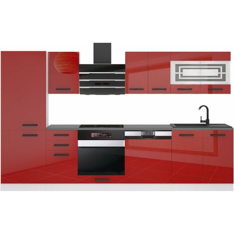 Belini Cuisine Equipee Complete Cindy Muebles de Cuisine Complets - 300 cm. Cuisine Complete sans Plan de Travail, Rouge très Brillant