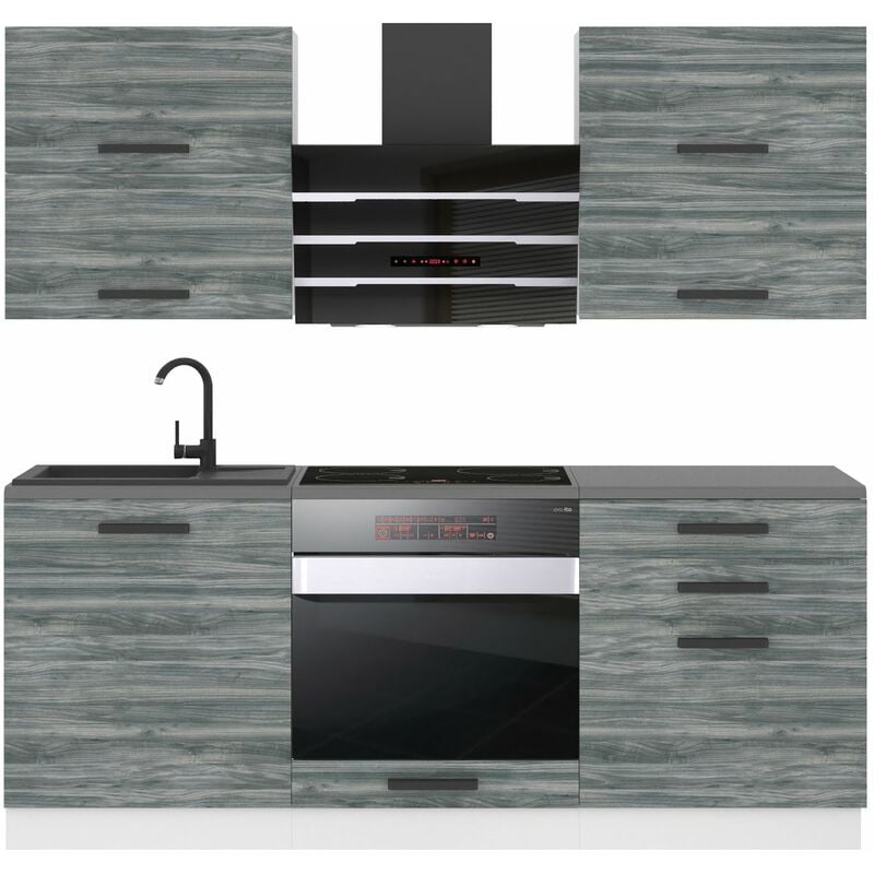 Cuisine Equipee Complete Emily Muebles de Cuisine Complets - 180 cm. Cuisine Complete avec Plan de Travail, chêne Glamour - Belini