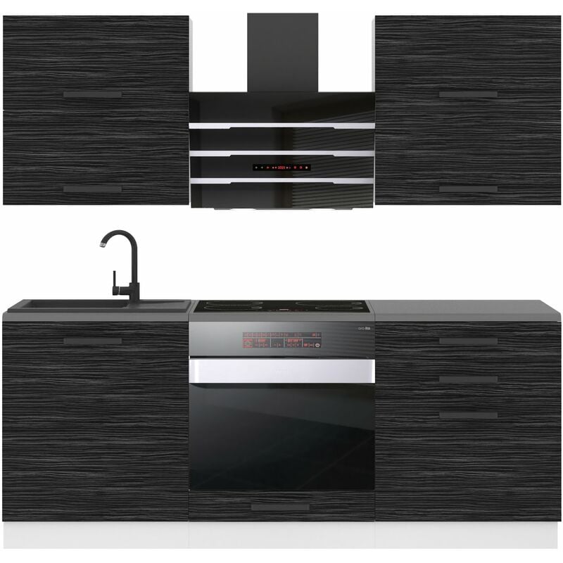 Cuisine Equipee Complete Emily Muebles de Cuisine Complets - 180 cm. Cuisine Complete sans Plan de Travail, ébène Royal - Belini