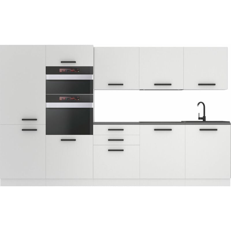 Cuisine Equipee Complete Grace Muebles de Cuisine Complets - 300 cm. Cuisine Complete avec Plan de Travail, Blanc Mat - Belini