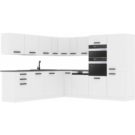 Belini Cuisine Equipee Complete Jane Muebles de Cuisine Complets. L-Forme Cuisine. Cuisine Complete avec Plan de Travail, Blanc Mat