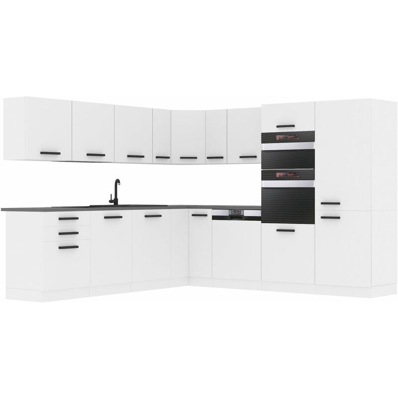 Cuisine Equipee Complete Jane Muebles de Cuisine Complets. L-Forme Cuisine. Cuisine Complete avec Plan de Travail, Blanc Mat - Belini