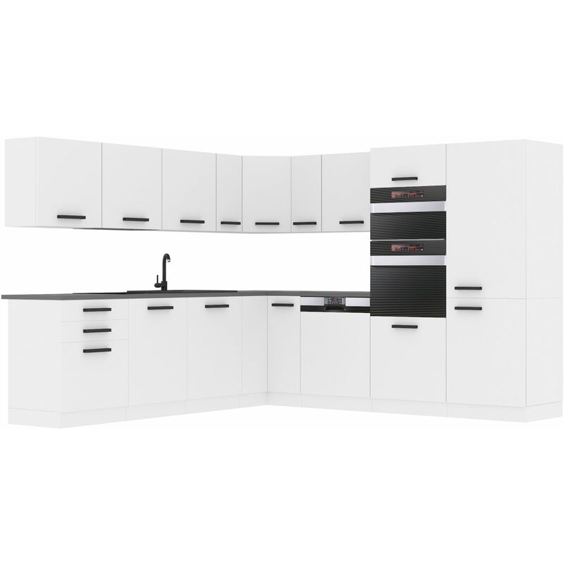 Cuisine Equipee Complete Jane Muebles de Cuisine Complets. L-Forme Cuisine. Cuisine Complete sans Plan de Travail, Blanc Mat - Belini