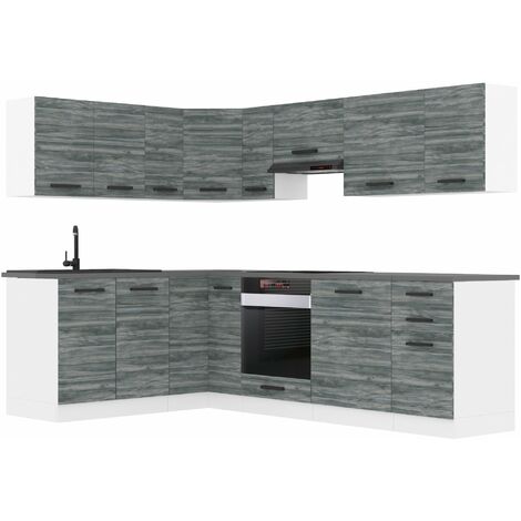 Belini Cuisine Equipee Complete Janet Muebles de Cuisine Complets. L-Forme Cuisine. Cuisine Complete sans Plan de Travail, chêne Glamour