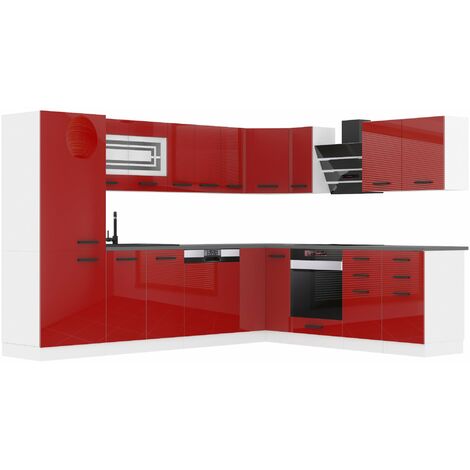 Belini Cuisine Equipee Complete Julie Muebles de Cuisine Complets. L-Forme Cuisine. Cuisine Complete avec Plan de Travail, Rouge très Brillant