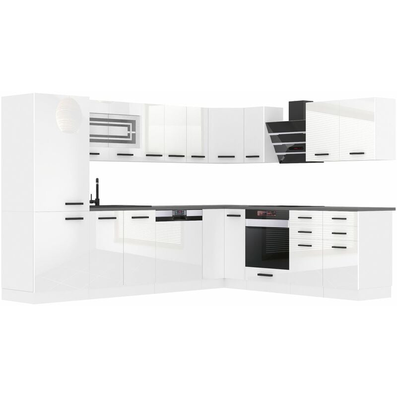 Cuisine Equipee Complete Julie Muebles de Cuisine Complets. L-Forme Cuisine. Cuisine Complete sans Plan de Travail, Blanc très Brillant - Belini