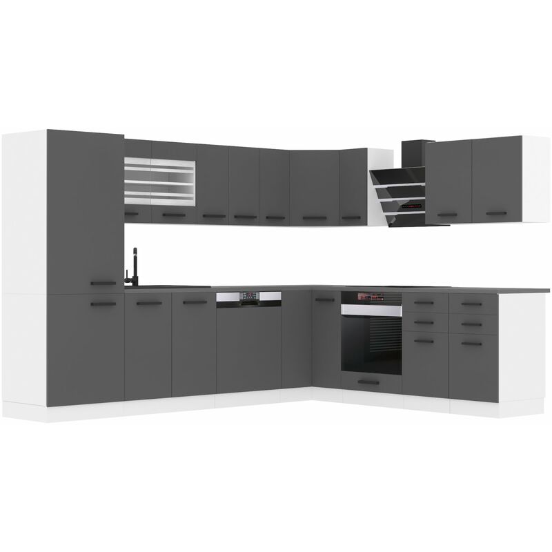 Belini - Cuisine Equipee Complete Julie Muebles de Cuisine Complets. L-Forme Cuisine. Cuisine Complete sans Plan de Travail, Argent Mat
