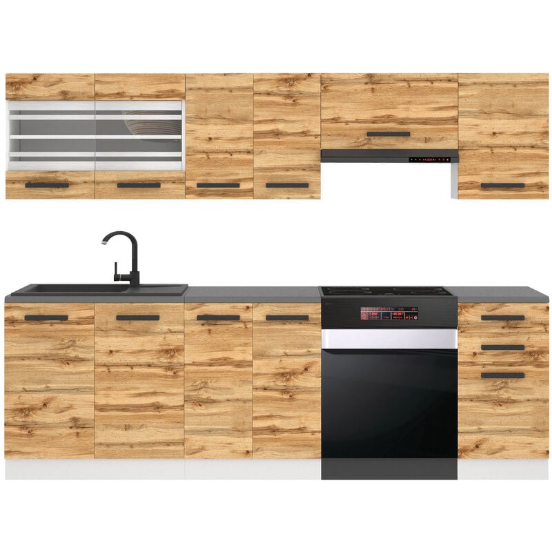 Cuisine Equipee Complete Lily Muebles de Cuisine Complets - 240 cm. Cuisine Complete avec Plan de Travail, chêne wotan - Belini