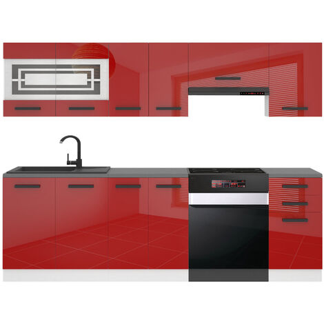Belini Cuisine Equipee Complete Lily Muebles de Cuisine Complets - 240 cm. Cuisine Complete sans Plan de Travail, Rouge très Brillant