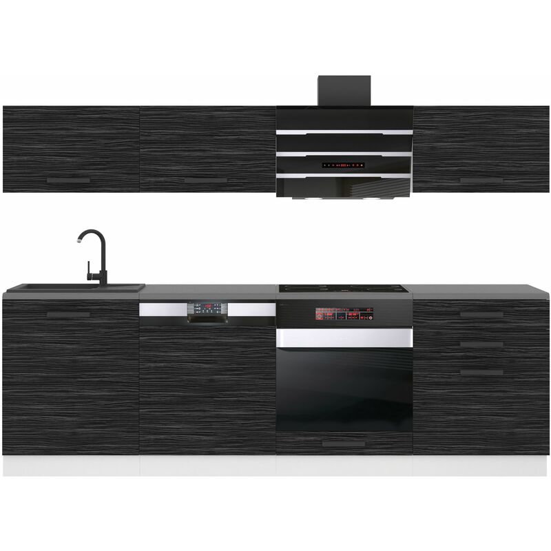 Belini - Cuisine Equipee Complete Linda Muebles de Cuisine Complets - 240 cm. Cuisine Complete avec Plan de Travail, ébène Royal