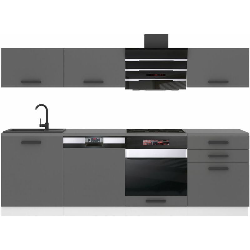 Cuisine Equipee Complete Linda Muebles de Cuisine Complets - 240 cm. Cuisine Complete sans Plan de Travail, Argent Mat - Belini