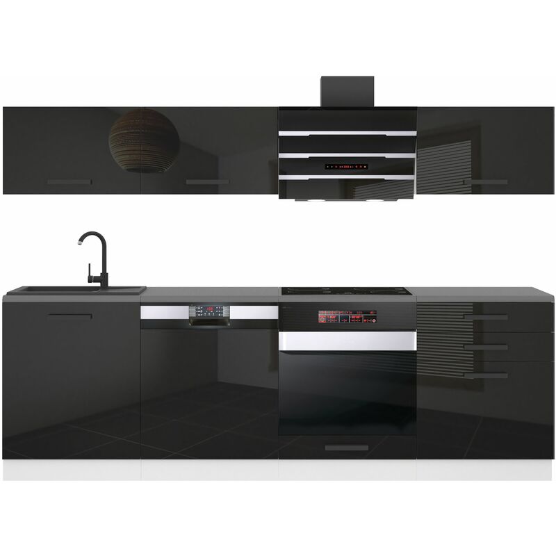 Belini Cuisine Equipee Complete Linda Muebles de Cuisine Complets - 240 cm. Cuisine Complete sans Plan de Travail, Noir très Brillant