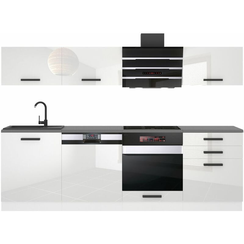 Cuisine Equipee Complete Linda Muebles de Cuisine Complets - 240 cm. Cuisine Complete sans Plan de Travail, Blanc très Brillant - Belini