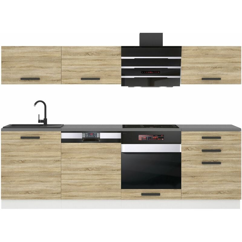 Cuisine Equipee Complete Linda Muebles de Cuisine Complets - 240 cm. Cuisine Complete sans Plan de Travail, chêne Sonoma - Belini