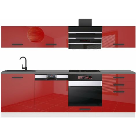 Belini Cuisine Equipee Complete Linda Muebles de Cuisine Complets - 240 cm. Cuisine Complete sans Plan de Travail, Rouge très Brillant