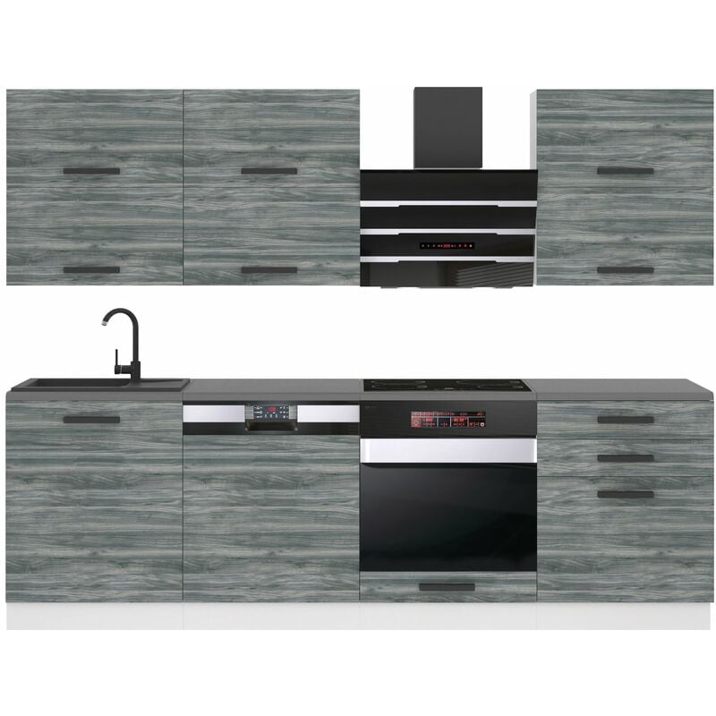 Cuisine Equipee Complete Madison Muebles de Cuisine Complets - 240 cm. Cuisine Complete avec Plan de Travail, chêne Glamour - Belini