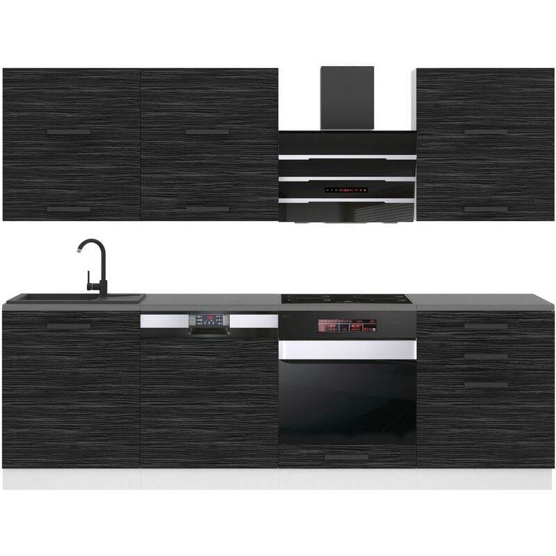 Cuisine Equipee Complete Madison Muebles de Cuisine Complets - 240 cm. Cuisine Complete sans Plan de Travail, ébène Royal - Belini