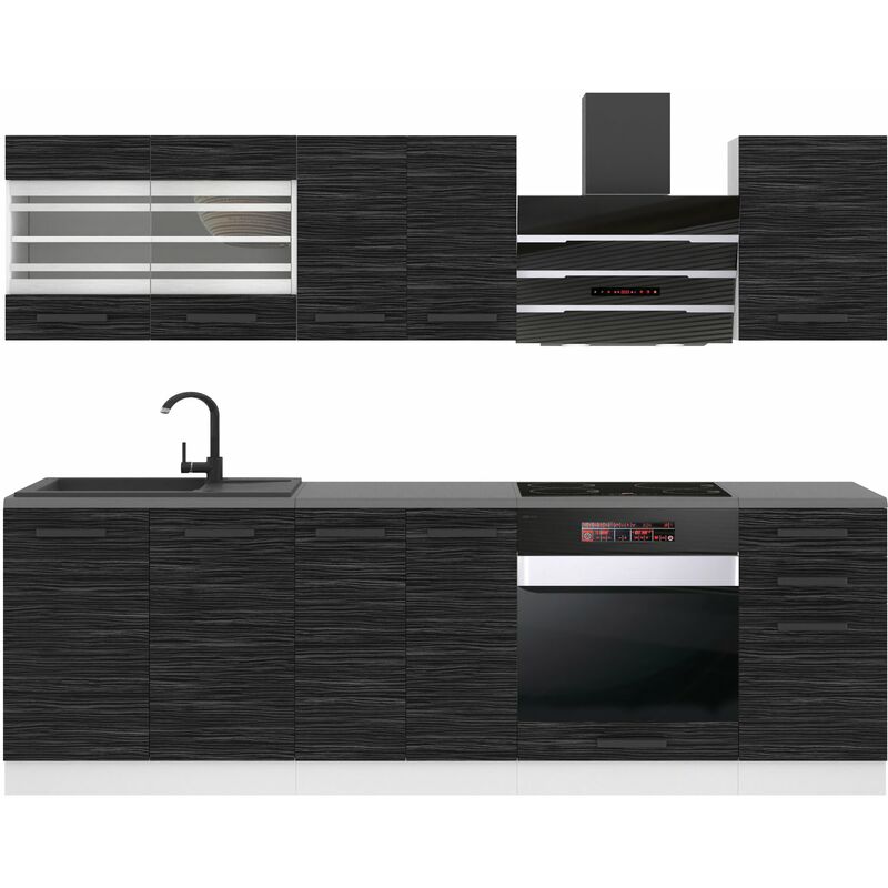 Cuisine Equipee Complete Margaret Muebles de Cuisine Complets - 240 cm. Cuisine Complete avec Plan de Travail, ébène Royal - Belini