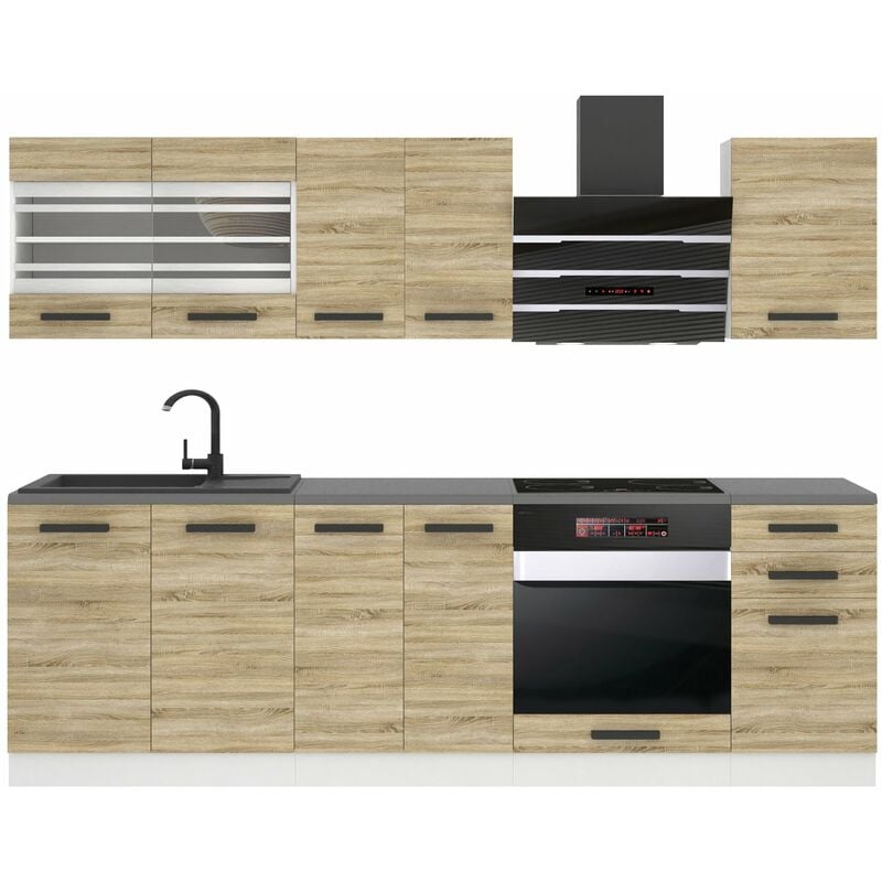 Cuisine Equipee Complete Margaret Muebles de Cuisine Complets - 240 cm. Cuisine Complete avec Plan de Travail, chêne Sonoma - Belini