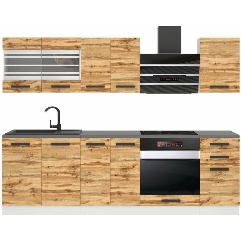 Cuisine Equipee Complete Margaret Muebles de Cuisine Complets - 240 cm. Cuisine Complete avec Plan de Travail, chêne wotan - Belini