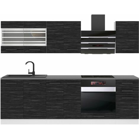 Belini Cuisine Equipee Complete Margaret Muebles de Cuisine Complets - 240 cm. Cuisine Complete avec Plan de Travail, ébène Royal