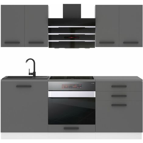 Belini Cuisine Equipee Complete Mary Muebles de Cuisine Complets - 180 cm. Cuisine Complete avec Plan de Travail, Argent Mat