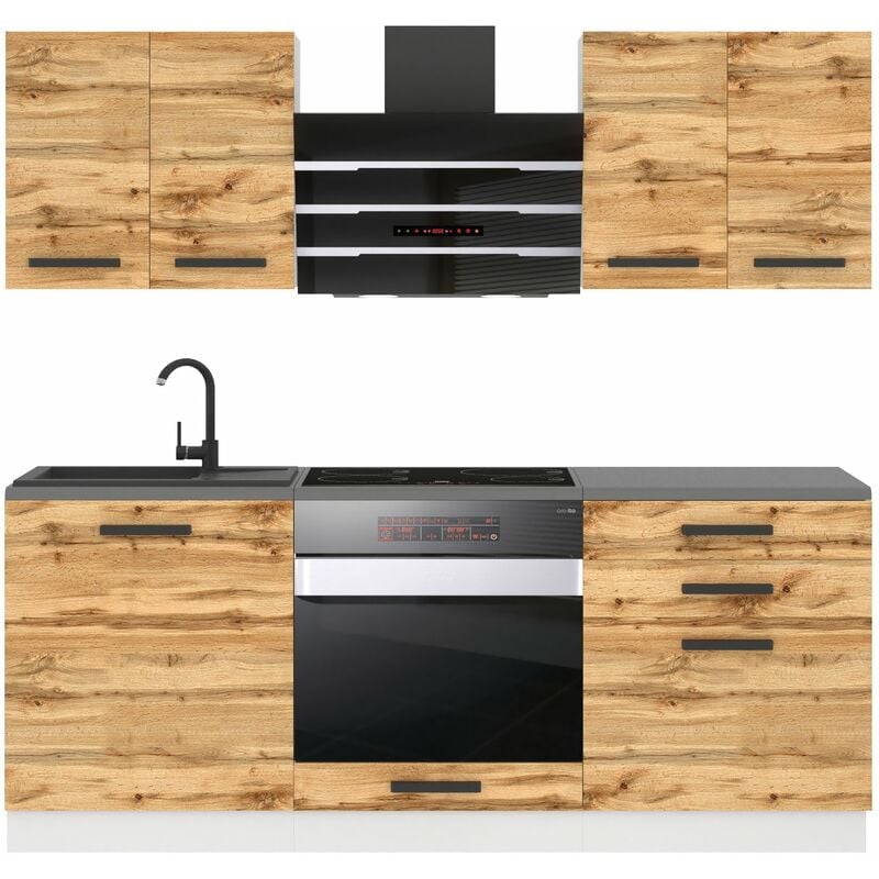 Cuisine Equipee Complete Mary Muebles de Cuisine Complets - 180 cm. Cuisine Complete sans Plan de Travail, chêne wotan - Belini