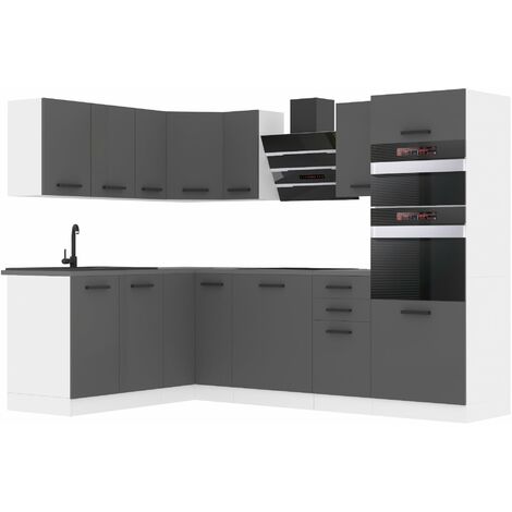 Belini Cuisine Equipee Complete Melanie Muebles de Cuisine Complets. L-Forme Cuisine. Cuisine Complete sans Plan de Travail, Argent Mat