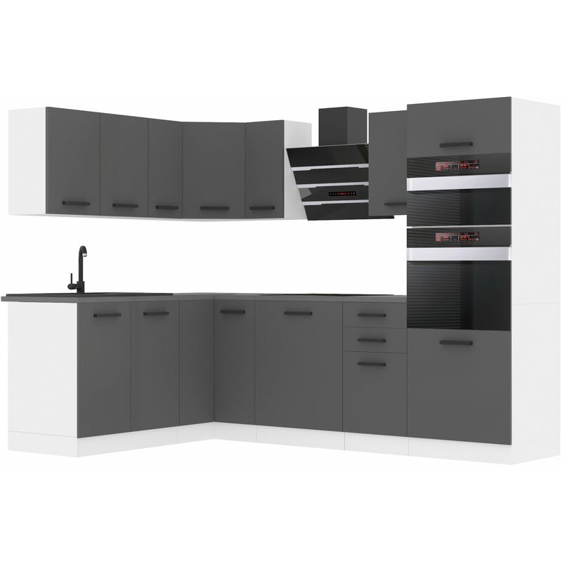 Belini - Cuisine Equipee Complete Melanie Muebles de Cuisine Complets. L-Forme Cuisine. Cuisine Complete sans Plan de Travail, Argent Mat