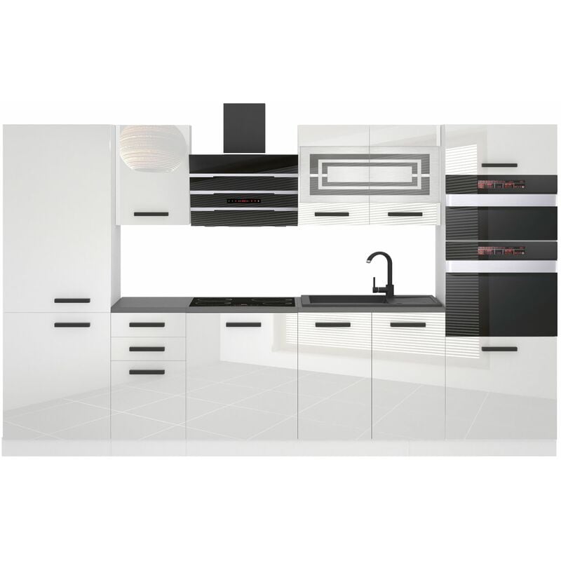 Belini Cuisine Equipee Complete Mila Muebles de Cuisine Complets - 300 cm. Cuisine Complete avec Plan de Travail, Blanc très Brillant