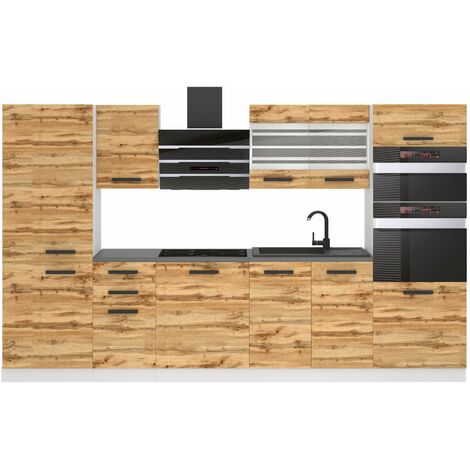Belini Cuisine Equipee Complete Mila Muebles de Cuisine Complets - 300 cm. Cuisine Complete avec Plan de Travail, chêne wotan