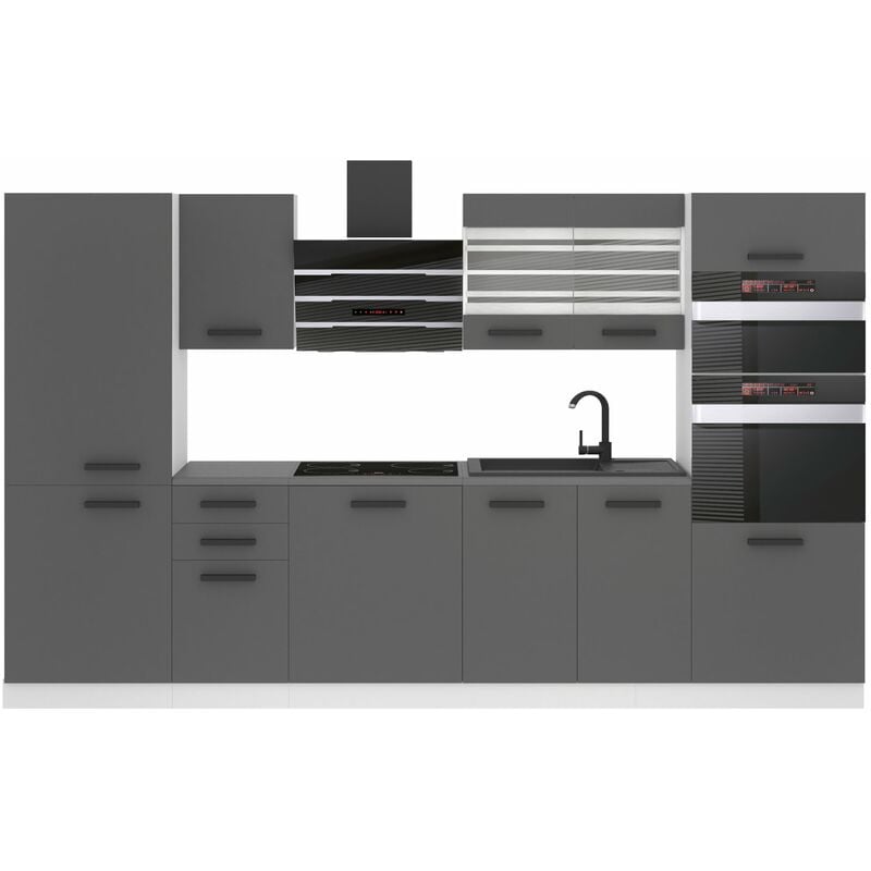 Cuisine Equipee Complete Mila Muebles de Cuisine Complets - 300 cm. Cuisine Complete sans Plan de Travail, Argent Mat - Belini