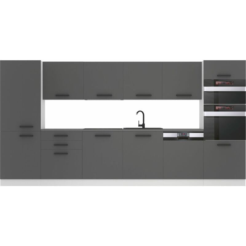 Cuisine Equipee Complete Naomi Muebles de Cuisine Complets - 360 cm. Cuisine Complete avec Plan de Travail, Argent Mat - Belini