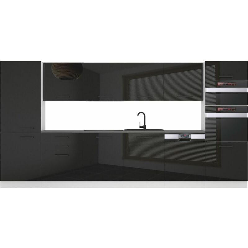 Cuisine Equipee Complete Naomi Muebles de Cuisine Complets - 360 cm. Cuisine Complete sans Plan de Travail, Noir très Brillant - Belini
