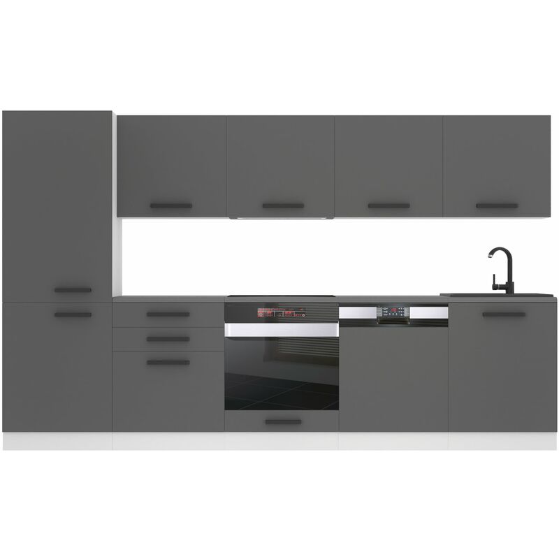 Belini Cuisine Equipee Complete Rose Muebles de Cuisine Complets - 300 cm. Cuisine Complete avec Plan de Travail, Argent Mat