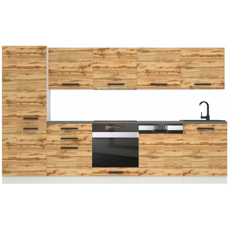 Belini - Cuisine Equipee Complete Rose Muebles de Cuisine Complets - 300 cm. Cuisine Complete avec Plan de Travail, chêne wotan