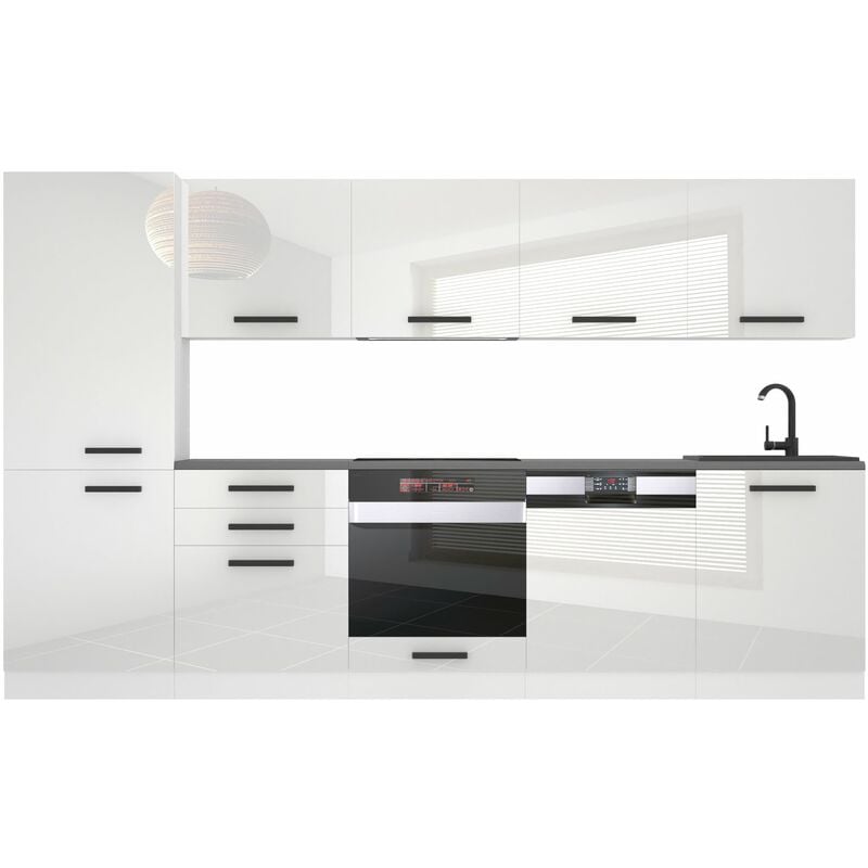 Cuisine Equipee Complete Rose Muebles de Cuisine Complets - 300 cm. Cuisine Complete sans Plan de Travail, Blanc très Brillant - Belini