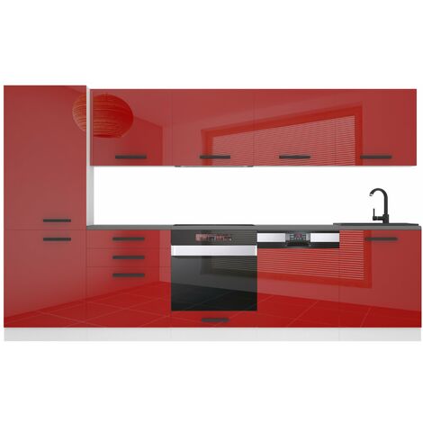 Belini Cuisine Equipee Complete Rose Muebles de Cuisine Complets - 300 cm. Cuisine Complete sans Plan de Travail, Rouge très Brillant