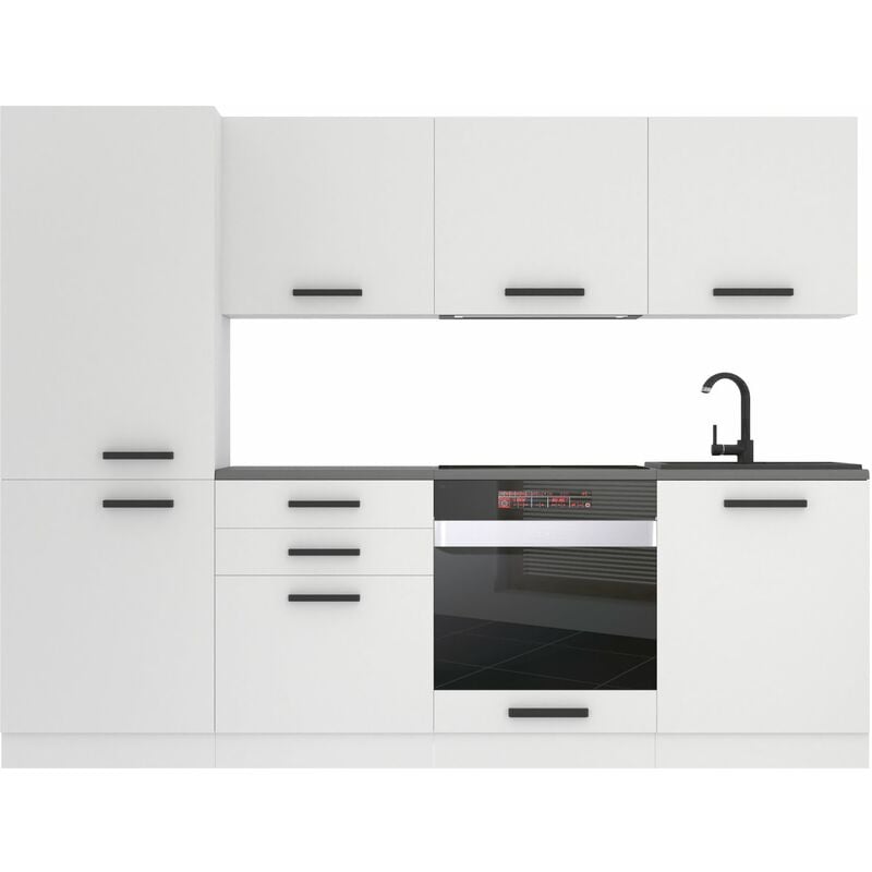 Cuisine Equipee Complete Sandy Muebles de Cuisine Complets - 240 cm. Cuisine Complete avec Plan de Travail, Blanc Mat - Belini