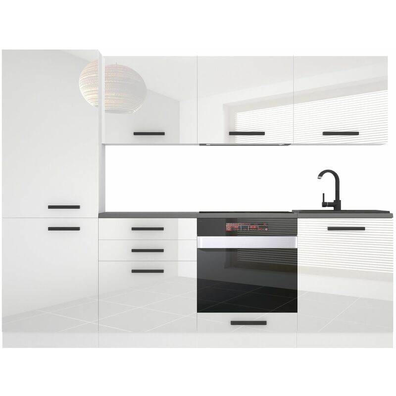 Cuisine Equipee Complete Sandy Muebles de Cuisine Complets - 240 cm. Cuisine Complete sans Plan de Travail, Blanc très Brillant - Belini