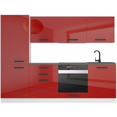 Belini Cuisine Equipee Complete Sandy Muebles de Cuisine Complets - 240 cm. Cuisine Complete sans Plan de Travail, Rouge très Brillant
