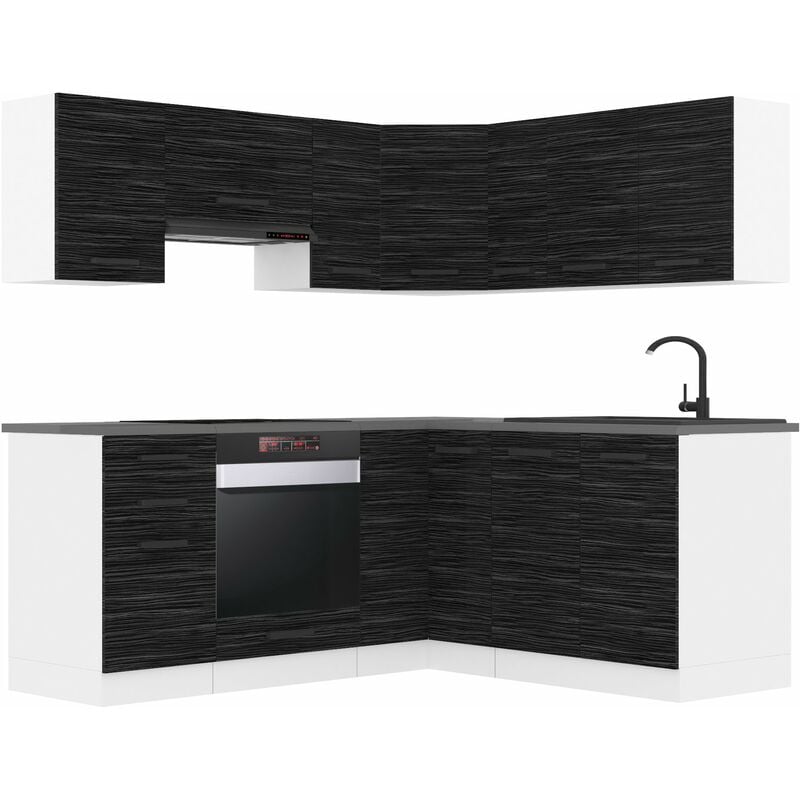 Cuisine Equipee Complete Sarah Muebles de Cuisine Complets. L-Forme Cuisine. Cuisine Complete avec Plan de Travail, ébène Royal - Belini