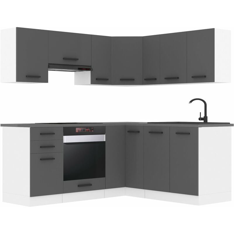 Cuisine Equipee Complete Sarah Muebles de Cuisine Complets. L-Forme Cuisine. Cuisine Complete avec Plan de Travail, Argent Mat - Belini