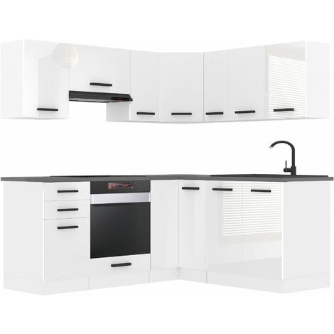 Belini Cuisine Equipee Complete Sarah Muebles de Cuisine Complets. L-Forme Cuisine. Cuisine Complete avec Plan de Travail, Blanc très Brillant