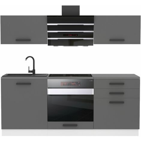 Belini Cuisine Equipee Complete Sophia Muebles de Cuisine Complets - 180 cm. Cuisine Complete avec Plan de Travail, Argent Mat