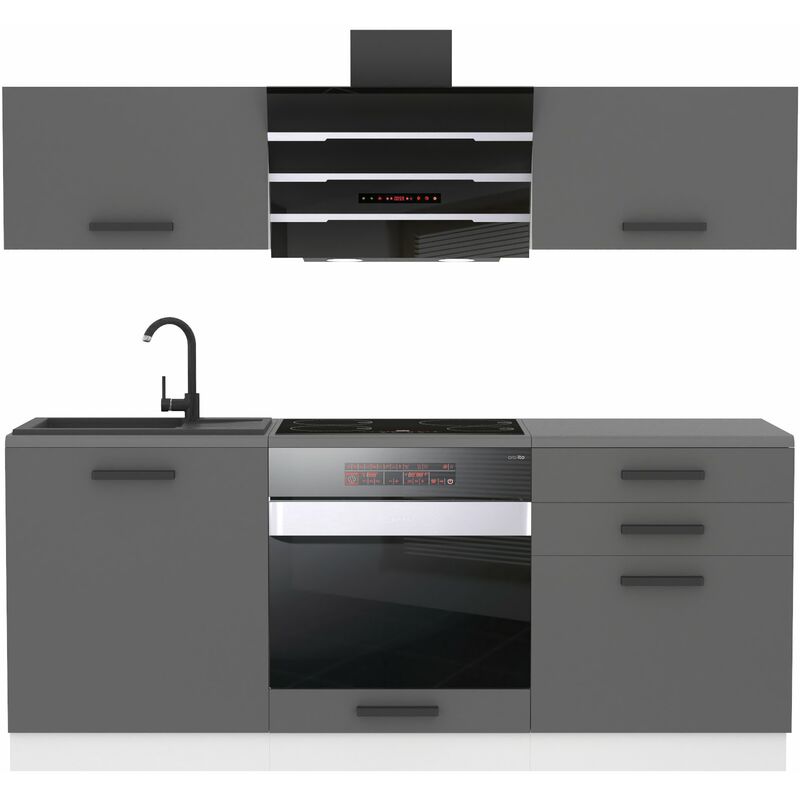 Belini - Cuisine Equipee Complete Sophia Muebles de Cuisine Complets - 180 cm. Cuisine Complete avec Plan de Travail, Argent Mat