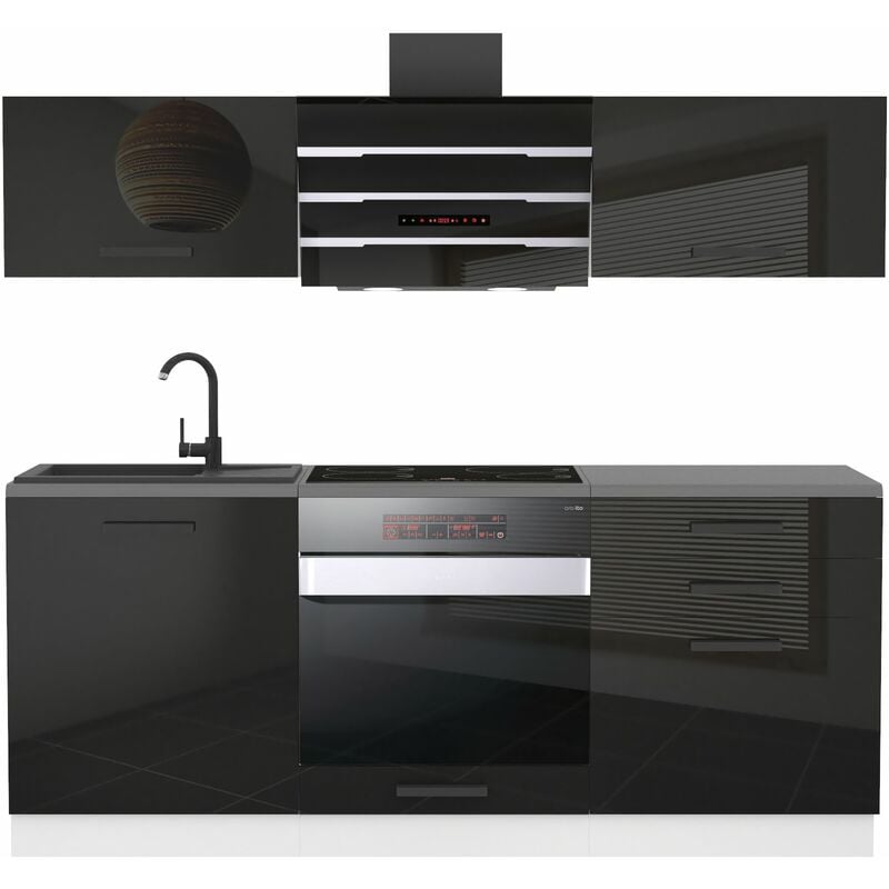 Cuisine Equipee Complete Sophia Muebles de Cuisine Complets - 180 cm. Cuisine Complete sans Plan de Travail, Noir très Brillant - Belini